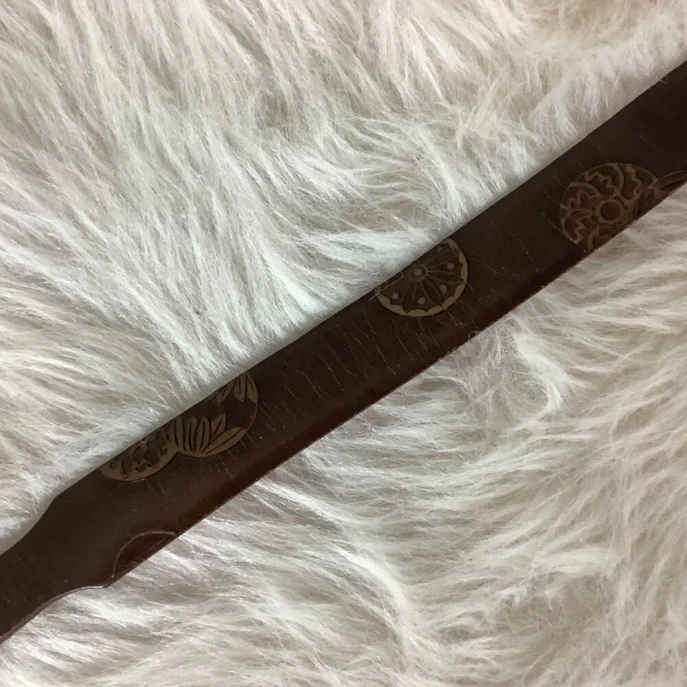 Martin Dingman Brown Tooled Leather Belt & Silver Etched Buckle 32
